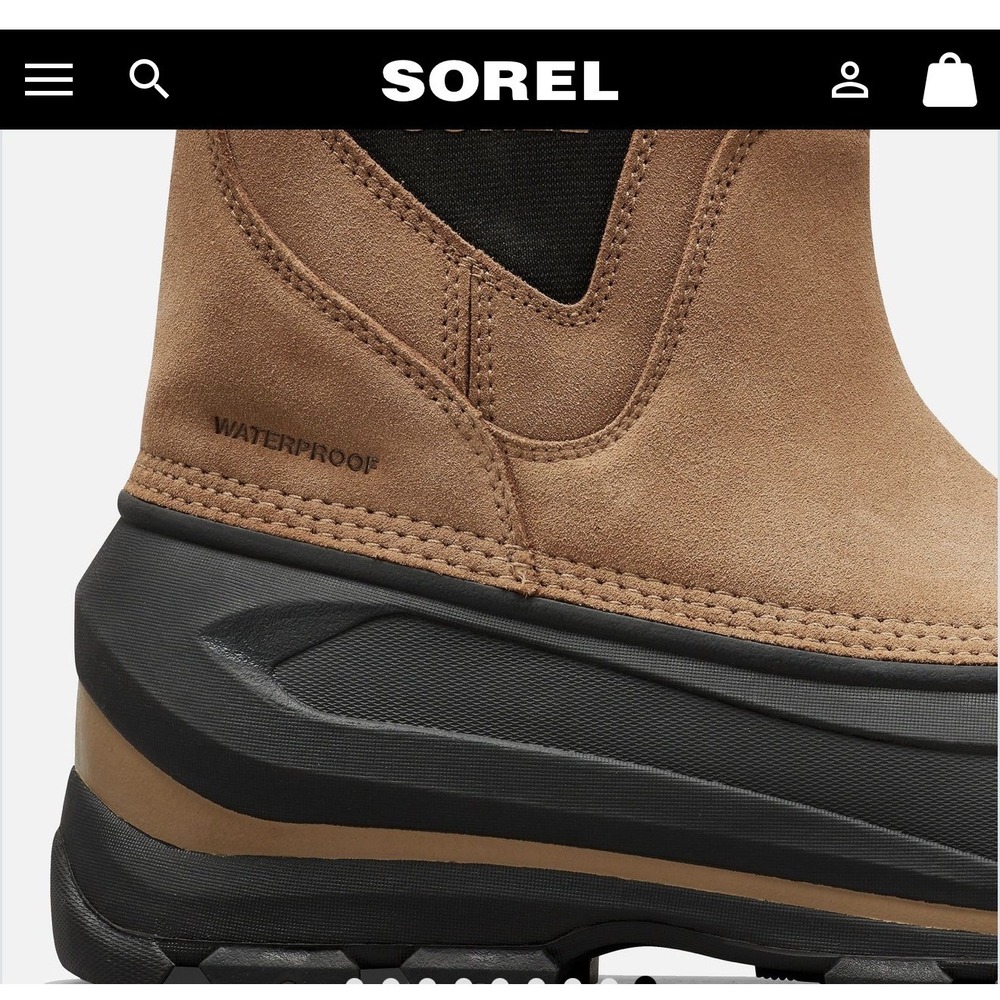 Sorel Buxton Mens Winter Boots Sz 8 Tan Black Suede Leather Waterproof Pull On - Picture 10 of 16
